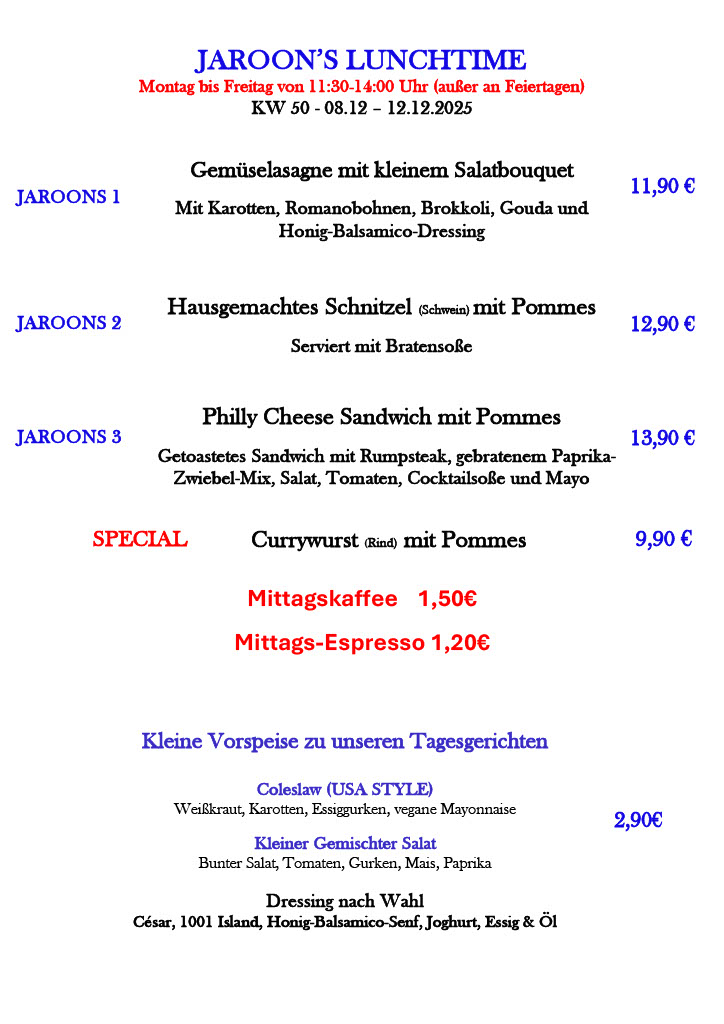Unser Mittagsangebot vom 08.12 - 12.12.2025
